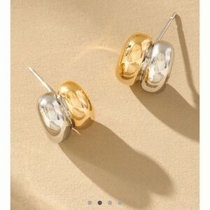 Anthropologie Two-Tone Gold and Silver Puff Hoop Stud Earrings